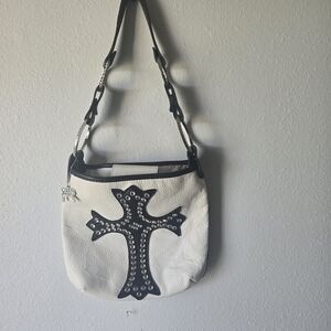 Raviani Black and White Crossbody Bag with Cross Design